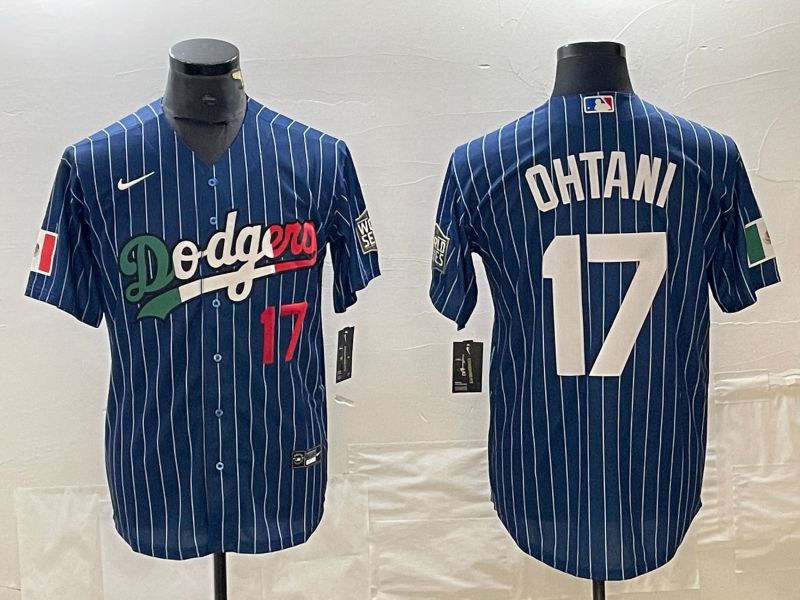 Men Los Angeles Dodgers #17 Ohtani Blue stripe Nike Game MLB Jersey style 6